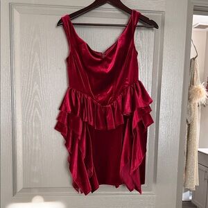 ASOS Asymmetrical Velvet Dress in Rich Red